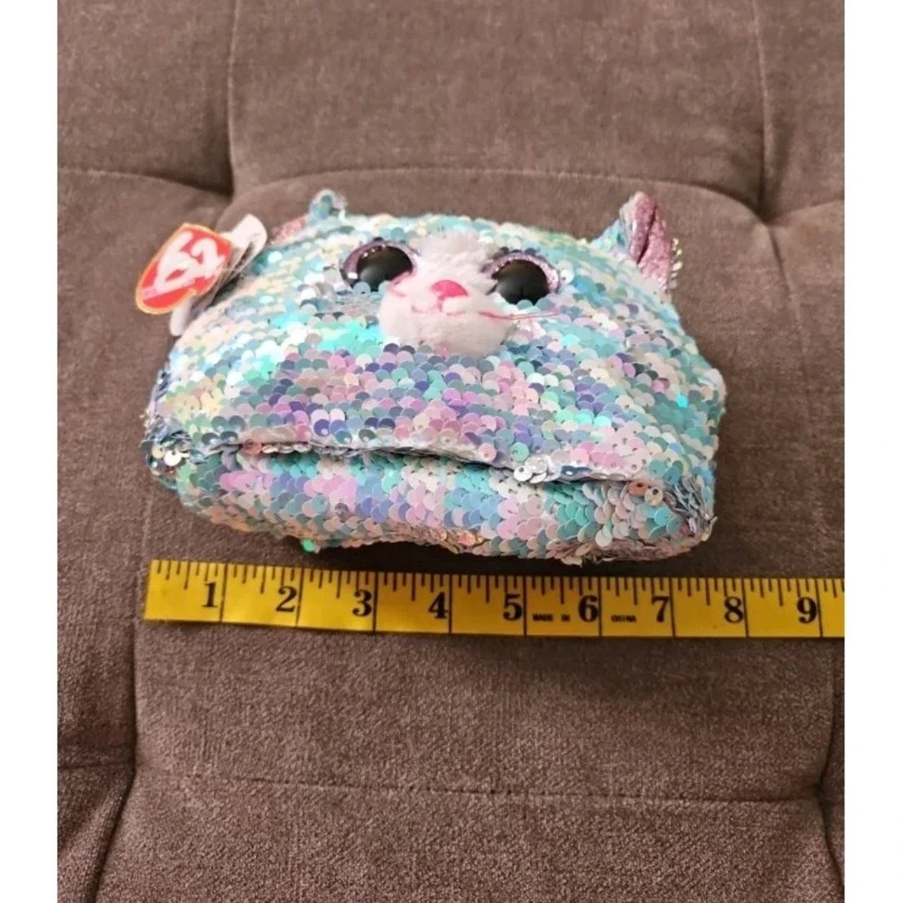 TY Fashion Blue Flippy Sequin Accessory Bag, Cosmetic Bag Whimsy the Cat